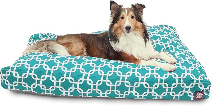 Majestic Pet Shredded Memory Foam Dog Bed Large with Removable Washable Cover – Rectangle Orthopedic Dog Bed–Durable Dog Crate Bed-Flat Dog Bed for Senior Dogs - (44x36) L - Links - Teal