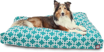 Majestic Pet Shredded Memory Foam Dog Bed Large with Removable Washable Cover – Rectangle Orthopedic Dog Bed–Durable Dog Crate Bed-Flat Dog Bed for Senior Dogs - (44x36) L - Links - Teal