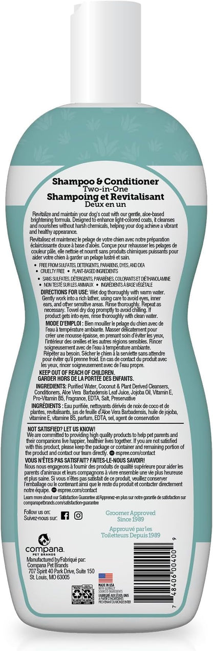 Espree Bright White Whitening Shampoo & Conditioner for Dogs, Stain-Removing, Brightening Formula for White and Light-Coated Pets, Gentle Whitening and Hydrating for Sensitive Skin, 20oz