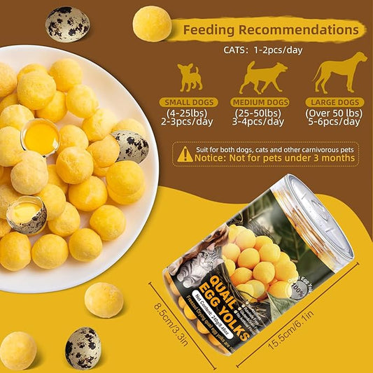 Dehydrated Quail Egg Yolk Snacks for Cats and Dogs Training 240g（8.46oz, Natural Dog Food Limited Ingredient, Healthy Tasty Freeze-Dried Pet Treats for Dogs Cats