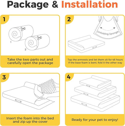 Dog Bed Large Sized Dogs, XL Orthopedic Dog Bed for Large Dogs 42"x30"x7.5", Waterproof Pet Bed with Washable Removable Cover, L-Shaped Pet Couch with Portable Handle, Camel