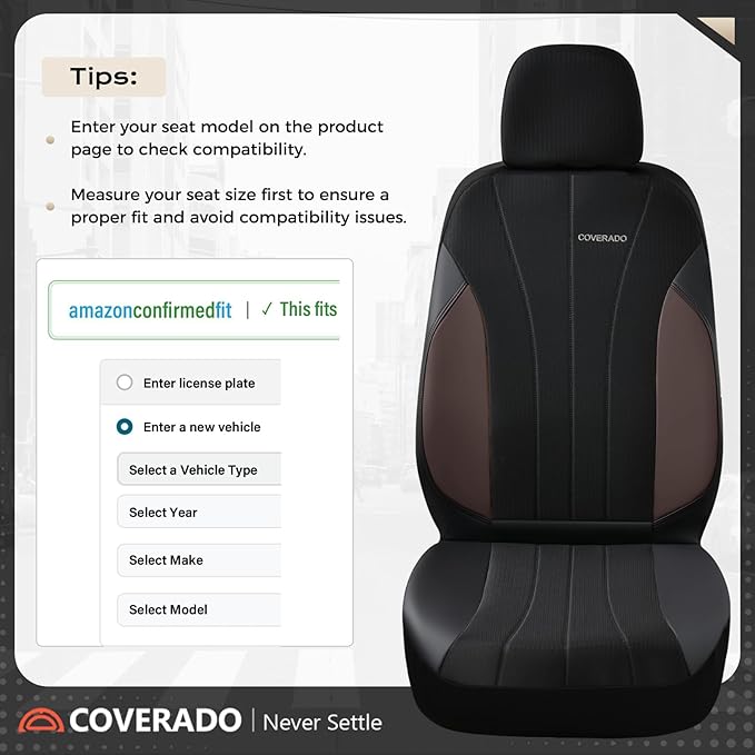 Coverado Seat Covers 5 Seats, Luxury Car Seat Covers Full Set, Automotive Car Protectors, Coffee Auto Seat Covers, Car Accessories Universal Fit for SUVs, Trucks, Sedans