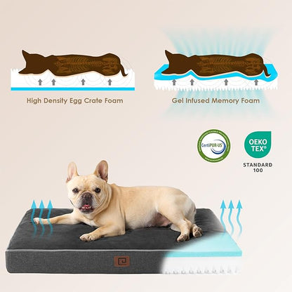 EHEYCIGA Orthopedic Dog Bed Waterproof 35"x23", Memory Foam Pet Bed for Larged Size Dogs, Washable Pet Mat with Removable Cover, Dark Grey