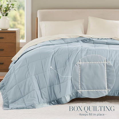 Madison Park Windom Down Alternative Blanket, Premium 3M Scotchgard Moisture Wicking Treatment, Lightweight and Soft Bed Cover For All Season, Satin Trim, Blue Full/Queen