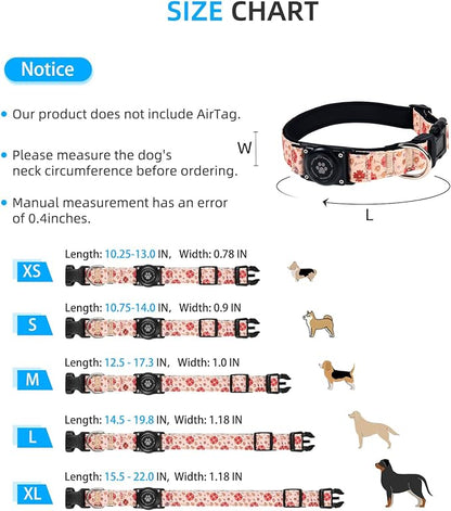 Upgrade Dog Collar with AirTag Holder, IP68 Waterproof, Peach Blossom, M | Built-in Water Resistant AirTag holder, 1000D Nylon, Reflective Stitching for Night Visibility, Soft padding for Comfort