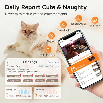 A3 AI Pet Companion Robot with 2K Camera – Smart Robot for Cats & Dogs, Auto Follow, Laser Toy, Night Vision, 2-Way Audio, AI Behavior Reports, Auto Recharge & App Sharing