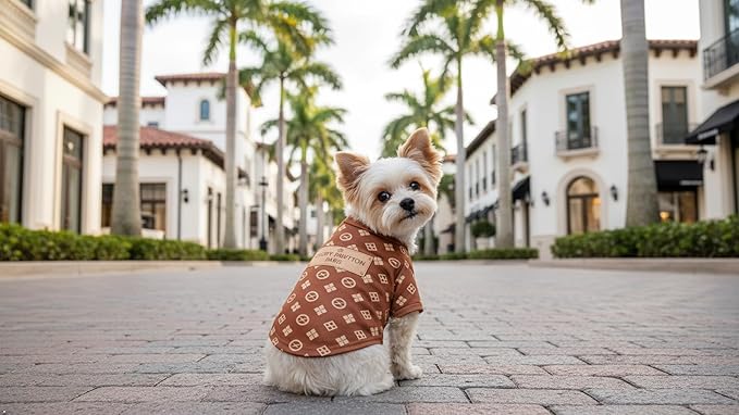 Everything Chic Designer Dog Shirt Luxury Dog Clothes Cute Puppy Shirt Small Dog Outfit Yorkie Chihuahua French Bulldog Clothes Chic Pet Apparel Spring Summer (ChewyPawttonTee, Small)
