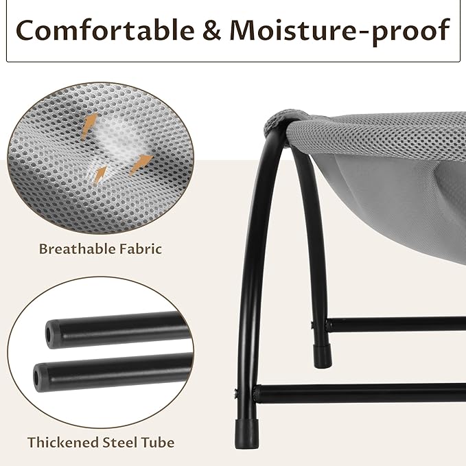 Elevon Elevated Cat Bed Hammock, Breathable Mesh Pet Bed with Metal Frame, Detachable & Machine Washable, Sturdy for Indoor/Outdoor Use, Easy Assembly