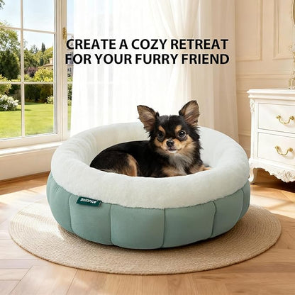 BALANCE Cat Beds for Indoor Cats, Washable Round Cat Bed, Cute Kitten Bed with Anti-Slip Bottom for Kitty and Puppy, 18 Inches, Granite Green