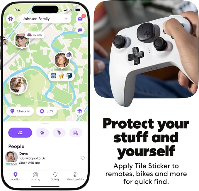 Life360 Tile Sticker - Small Bluetooth Tracker, Remote Finder and Item Locator for Bikes, Glasses and More. Both iOS and Android Compatible. Phone Finder. 2-Pack (Black)