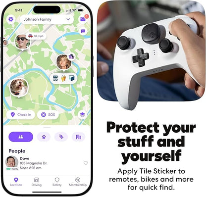 Life360 Tile Sticker - Small Bluetooth Tracker, Remote Finder and Item Locator for Bikes, Glasses and More. Both iOS and Android Compatible. Phone Finder. 2-Pack (Black)