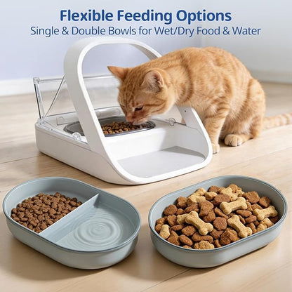 Bowl & Mat Set for Automatic Microchip Cat Feeder, 1 Flat & 1 Split Bowl with Sealing Ring + 1 Mat, Keep Food Fresh, Easy to Clean (Grey)