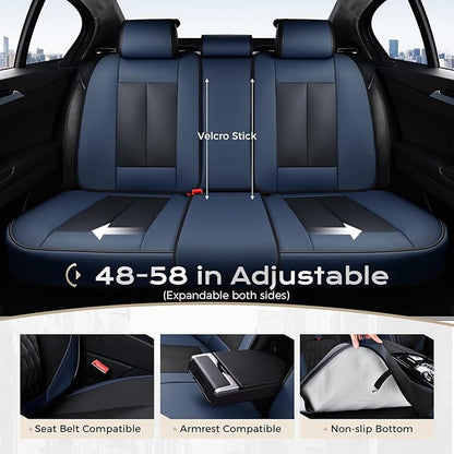 Coverado Car Seat Covers, Front and Back Seat Covers, Universal Seat Cover for Cars with Lumbar Support, Faux Leather Car Seat Protector Waterproof Car Seat Cushions Fit for Most Vehicles (Blue&Black)