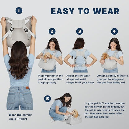 Dog Sling Carrier for Small Dogs with Bottom Support, Adjustable Pet Front Dog Carrier-Padded Straps Reducing Back Neck Pain, Anti-Anxiety Backpack for Travel Hiking Camping, Hands Free (Grey,M)