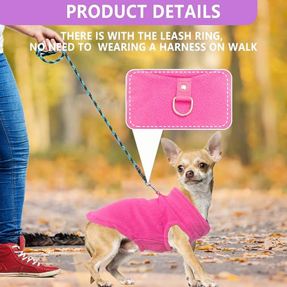 2 Pieces Fleece Dog Sweater Vest Winter Warm Dog Clothes for Small Dogs Male Female Fall Pullover Puppy Clothes with D-Ring Soft Puppy Sweater Cold Weather Doggie Coat Outfit (Rose,Purple, Medium)