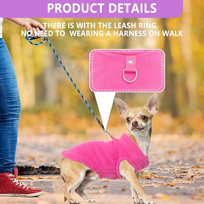 2 Pieces Fleece Dog Clothes Vest Winter Warm Dog Sweaters for Small Medium Dogs Male Female Fall Pullover Puppy Clothes with D-Ring Soft Puppy Sweater (Rose,Purple, Large)