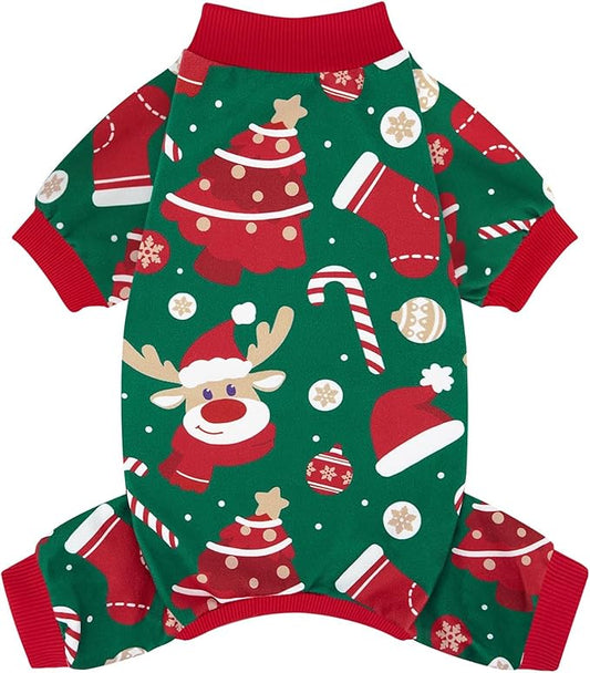 XPUDAC Christmas Dog Pajamas Dog Clothes for Small Medium Dogs Boy Girl Cute Holiday Puppy Outfit Pjs Bodysuit for Doggie Onesies Cat Apparel, Red, Green, L