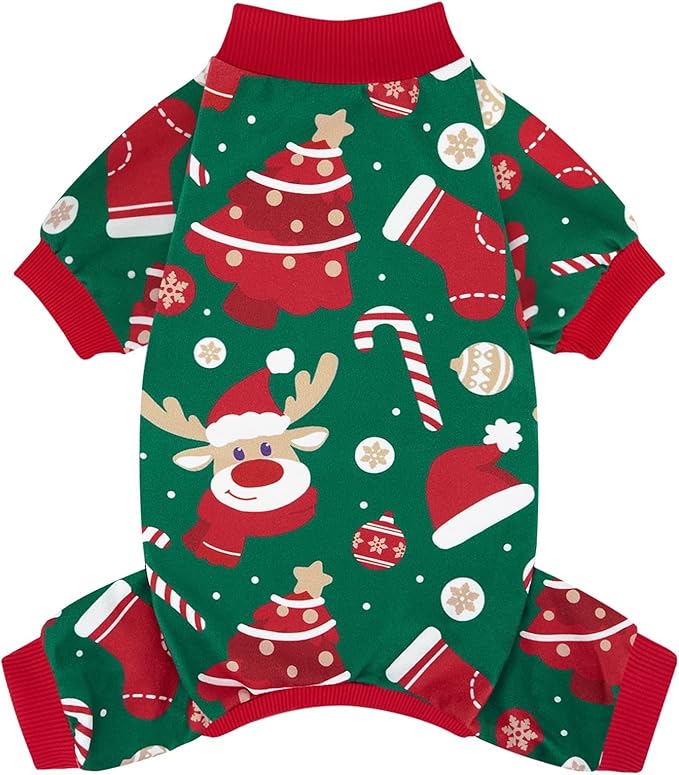 XPUDAC Christmas Dog Pajamas Dog Clothes for Small Medium Dogs Boy Girl Cute Holiday Puppy Outfit Pjs Bodysuit for Doggie Onesies Cat Apparel, Red, Green, XS