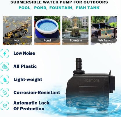 Automatic Fountain Pump With Level Sensor,110V Small Submersible Water Pump For Pond,Aquariums,Fish Tank, Hydroponics,PM06