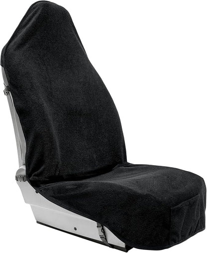 Season Guard Terry Cloth Sweat Towel Seat Cover; Carseat Towel Protector; Waterproof; Universal Fit for Car SUV Van Truck; EZ fit; Non Slip Grip; Machine Washable; Great for Gym Workout; 1pc Black