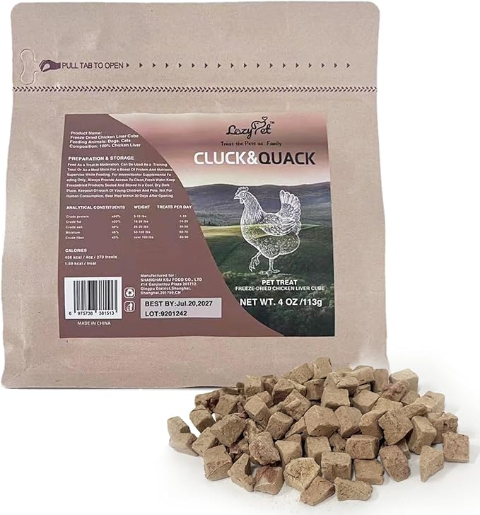Freeze Dried Chicken Liver Dog Treats | Single Ingredient High Protein | Grain Free All Natural Training Treats & Meal Topper for Dogs Cats, 4oz(Chicken Liver)