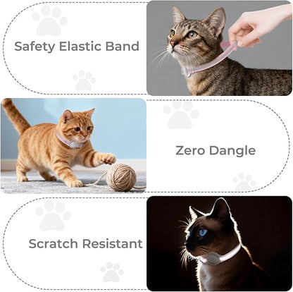 AirTag Cat Collar, Ultra Elastic Cat Tracker Collar with Apple Air Tag Holder, [Lightweight & Scratch Resistant] Stepless Adjustable GPS Pet Tracking Collars for Cats Kittens [Reflective Rose]