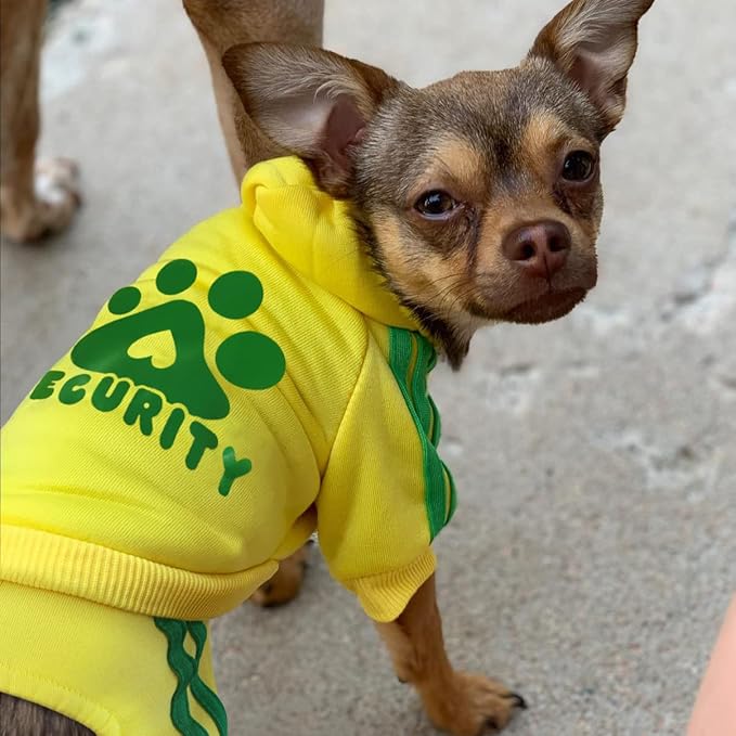 Oturnue's Soft & Warm Dog Outfit: Security Dog Jumpsuit Sweatshirt Hoodie for Small to Large Dogs & Cats (Yellow, XX-Small & Large)