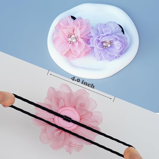2 Pack Kids Hair Ties Holder for Airtag 2nd & 1st, Cute Flower Hidden Hair Elastic Band GPS Tracker Case for Girls (Pink Purple, Thick Hair)