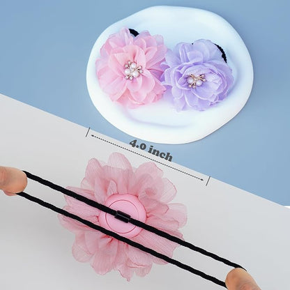 2 Pack Kids Hair Ties Holder for Airtag 2nd & 1st, Cute Flower Hidden Hair Elastic Band GPS Tracker Case for Girls (Pink Purple, Thick Hair)