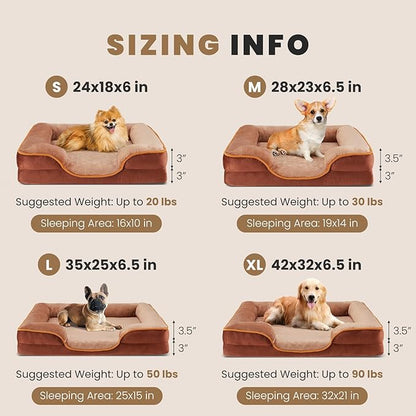 DUMOS 42x32 Inch Orthopedic Dog Beds for XL Large Sized Dogs, Machine Washable Cover Pet Bed, Anti-Slip Waterproof Memory Foam Couch Bed for Indoor Dogs and Cats, Brown