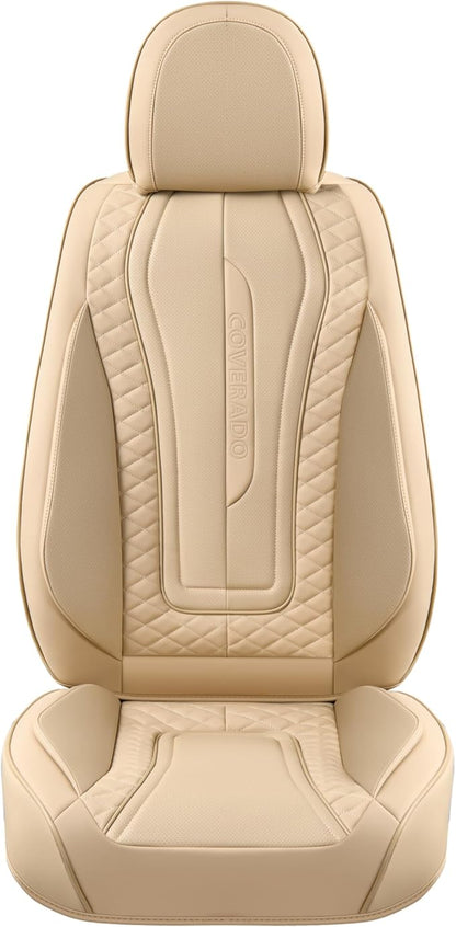 Coverado Car Seat Covers, Front Seat Cover 2-Pack, Faux Leather Waterproof Seat Covers, Car Seat Protectors,Driver Seat Covers Automotive Seat Covers Accessories Universal Fit Most Vehicles Beige