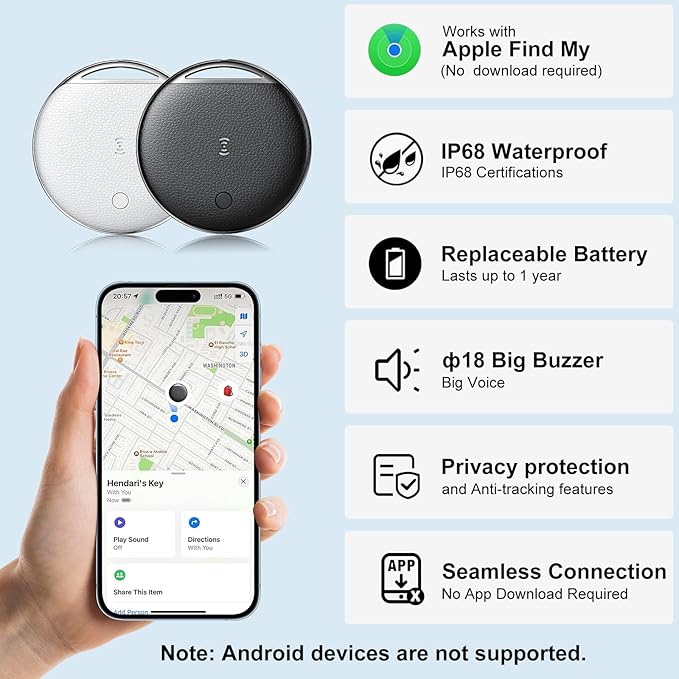 Air Tracker Tags-4 Pack, Smart Tag Work Compatible with Apple Find My (iOS Only), Bluetooth Tag Item Finders IP68 Waterproof Replaceable Battery for Wallet, Luggage, Backpack, Key