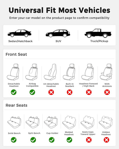 Huidasource Front Seat Covers, Car Seat Covers Front Seats Nappa Leather, Side Elastic Fabric, Compatible with Airbags, Seat Belts, Universal Fit for Most Cars, Vans, Trucks, SUV (Front Pair/Black)