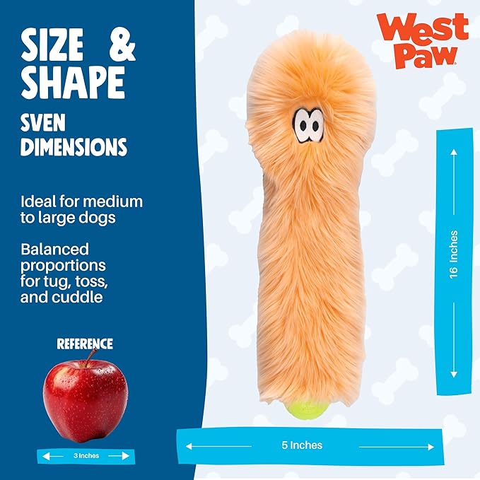 WEST PAW Rowdies Sven Durable Plush Dog Toy with HardyTex Reinforced Seams Squeaker - Soft Plush Exterior Hand Sewn by Skilled Artisans and Made in USA for Dogs - Melon