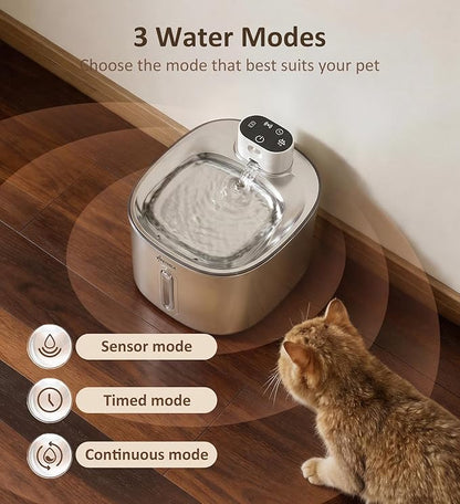 Stainless Steel Cat Water Fountain,152fl-oz/4.5L Wireless Cat Fountain,5000mAh Battery Operated Pet Water Fountain for Cats Dogs,Ultra Quiet
