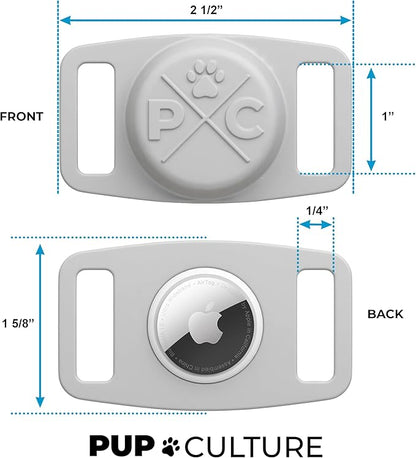Pup Culture Compatible with AirTag Dog Collar Holder | Durable Protective Case to Help Track Your Pup | for Dog & Cat Collars - Grey