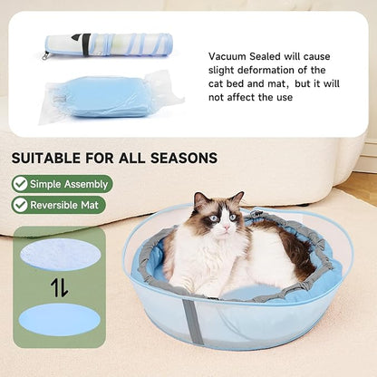 Cat Beds for Indoor Cats, Round Dog Bed for Small Dogs, Puppy, Kitten -Soft Plush Washable Cat Bed Calming with Protective Shield (Blue，18 Inches)
