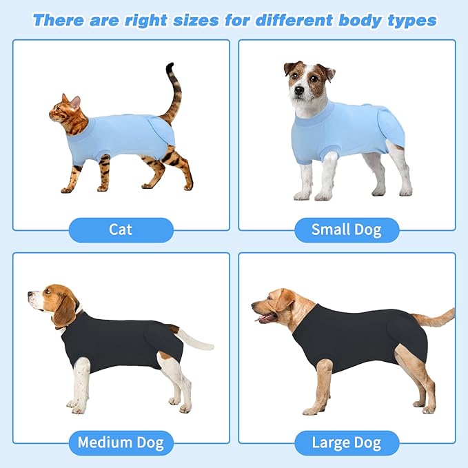 2 Packs Breathable Cotton Dog Recovery Suit for After Neuter Spay Abdominal Wounds Protector, Professional Anti-Licking Onesies for Male Female Pets Surgery Bandages, S Black Blue Pure