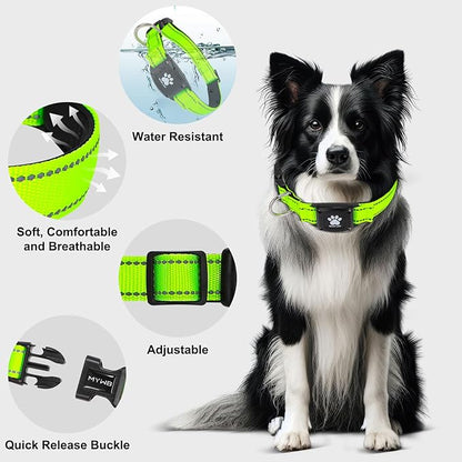 GPS Dog Collar Tracker 2-in-1,Reflective Waterproof Pet Collar,iOS-Only,No Monthly Fees,Unlimited Range,Ideal for Dog Tracking pet Tracker,for Small Medium Large Dogs(M (15"-20.5"), Green)