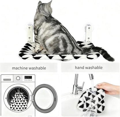 Cat Window Perch, Foldable Cat Hammock Seat for Window with Metal Frame and Large Suction Cups, Window Perch for Cats Inside, Hold 40lb (Black and White, L)