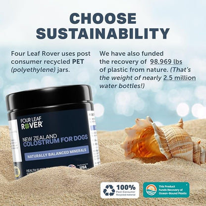 FOUR LEAF ROVER Colostrum for Dogs - Bovine Colostrum from 100% Grass-Fed New Zealand Cows - Skin, Gut & Immune Support - 60 Day Large Dog Supply