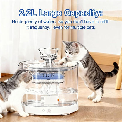 Cordless Cat Water Fountain for Drinking, 5000mah Battery Operated Pet Dog Water Fountain, 74oz/2.2L Automatic Cat Water Dispenser for Cats Dog Indoor Outdoor