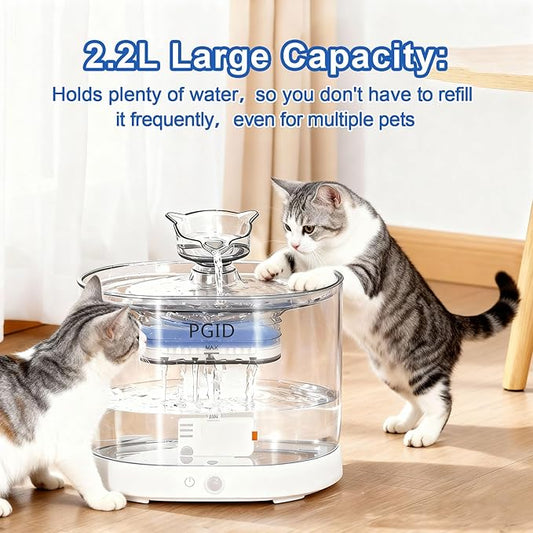 Cordless Cat Water Fountain for Drinking, 5000mah Battery Operated Pet Dog Water Fountain, 74oz/2.2L Automatic Cat Water Dispenser for Cats Dog Indoor Outdoor