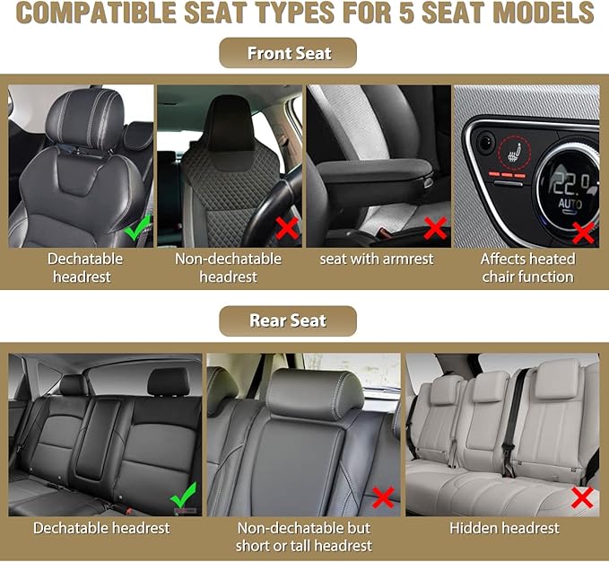 Nilight 5 Car Seat Covers Waterproof Faux Leather Cushions Anti-Slip Universal Fit for 5 Passenger Cars Hyundai Honda Accord Kia Civic Corolla Camry CR-V RAV4 Fusion SUV Truck (Full Set, Black)