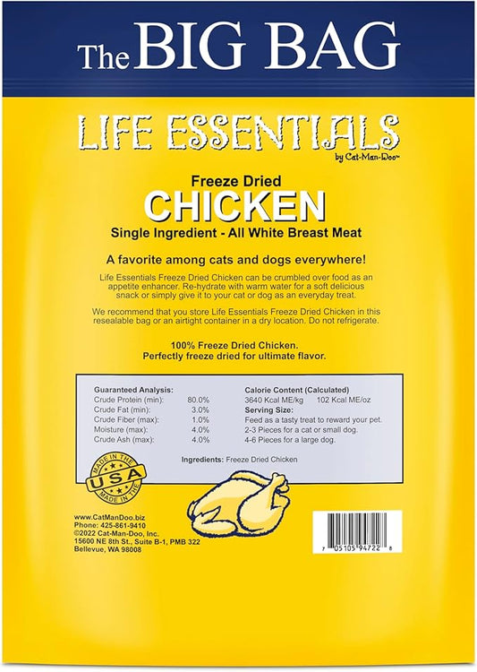 Life Essentials by Cat-Man-Doo Freeze Dried Chicken Dog & Cat Treats, Healthy Single Ingredient Training Treats for Dogs, Puppies & Cats, Made with Real Chicken – 16 oz
