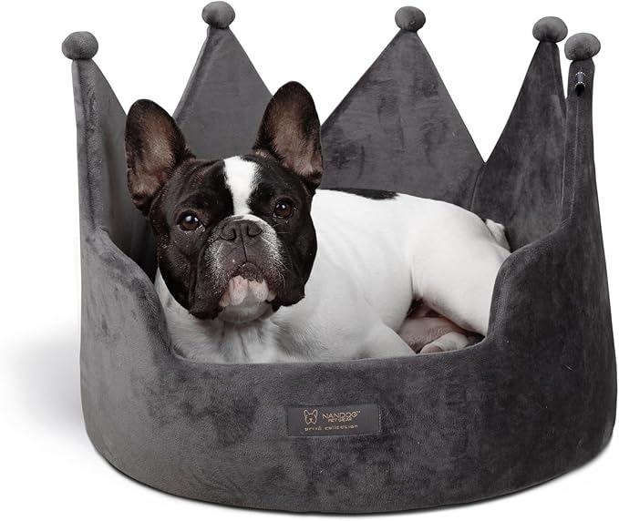 NANDOG Crown Dog Bed for Small Dogs & Cats – Soft Plush Round Pet Bed, Cozy Royal Design, Comfortable Indoor Puppy Bed for Crate or Kennel, Dark Gray, Medium