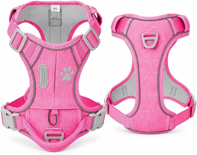No Pull Dog Harness with Built-in Hidden AirTag & GPS Tracker Holder, Reflective Adjustable Escape-Proof Vest Harness for Small & Medium Dogs (Hot Pink, S)