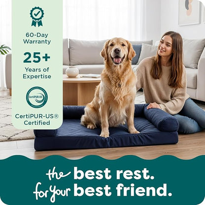 Furhaven Orthopedic Dog Bed for Large/Medium Dogs w/ Removable Bolsters & Washable Cover, For Dogs Up to 55 lbs - Plush & Velvet Waves Perfect Comfort Sofa - Celadon Green, Large