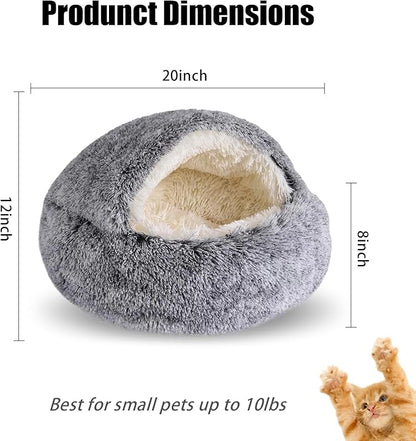 FORMYCATIE Cat Beds for Indoor Cats,Cat Cave for Puppy and Kitty,Calming Small Dog Bed for Small Dogs with Cover Cave,Cozy Warming Fluffy Washable Anti-Slip Pet Sleeping Bag (20 * 20inch,Grey)