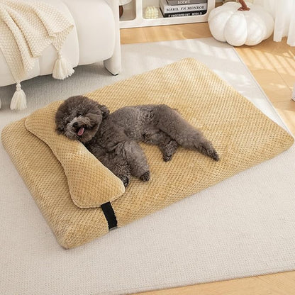huraty Plush Dog Bed for Medium Large Dogs, Memory Foam Dog Bed Mattress with Washable Cover, Non-Slip Pet Bed Mat Suitable for Pets Up to 30 lbs, Beige 29.5x19.6x2 in